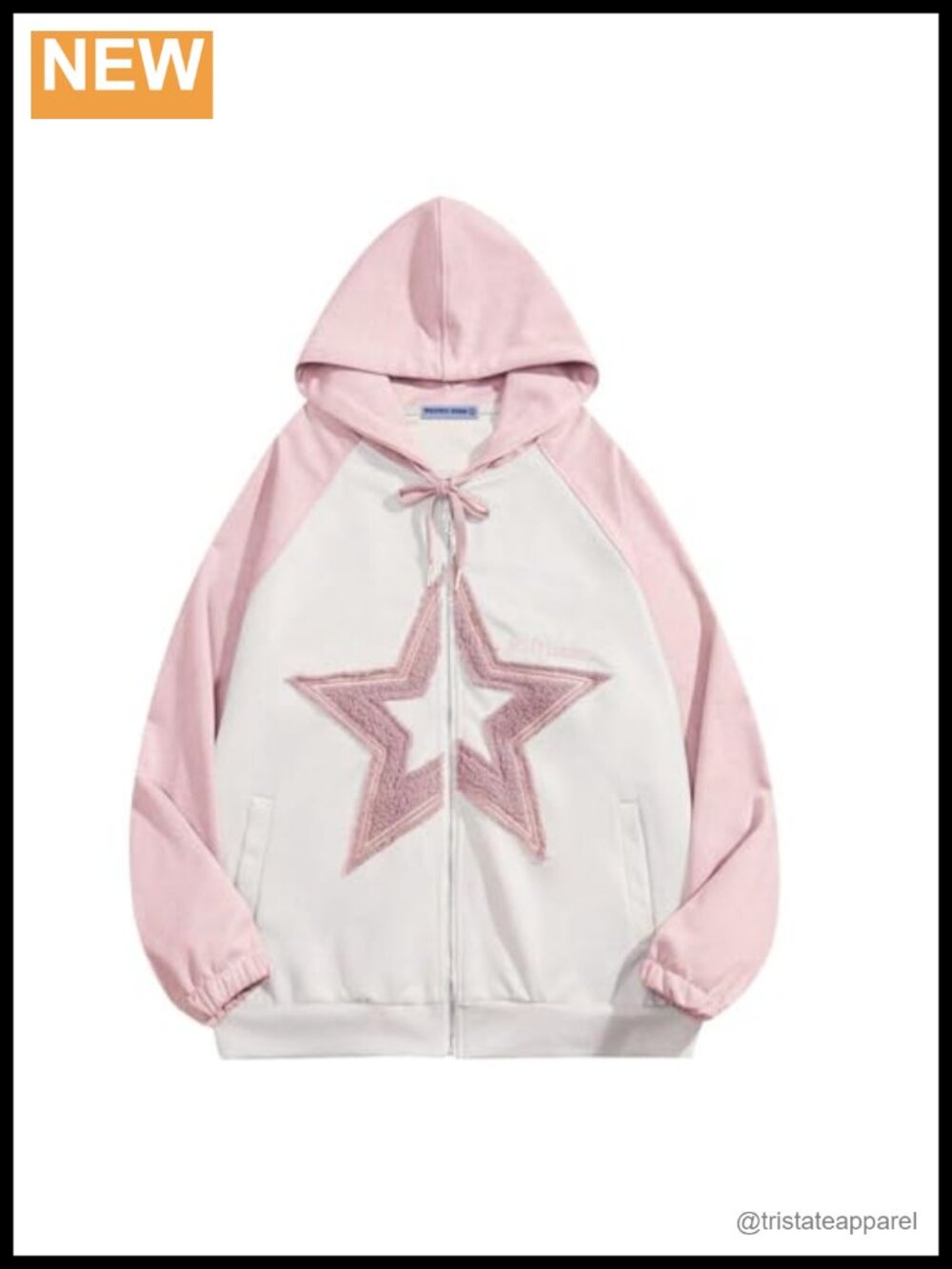 Oversized Zip Up Hoodie with Star Patchwork Graphic Y2K Streetwear